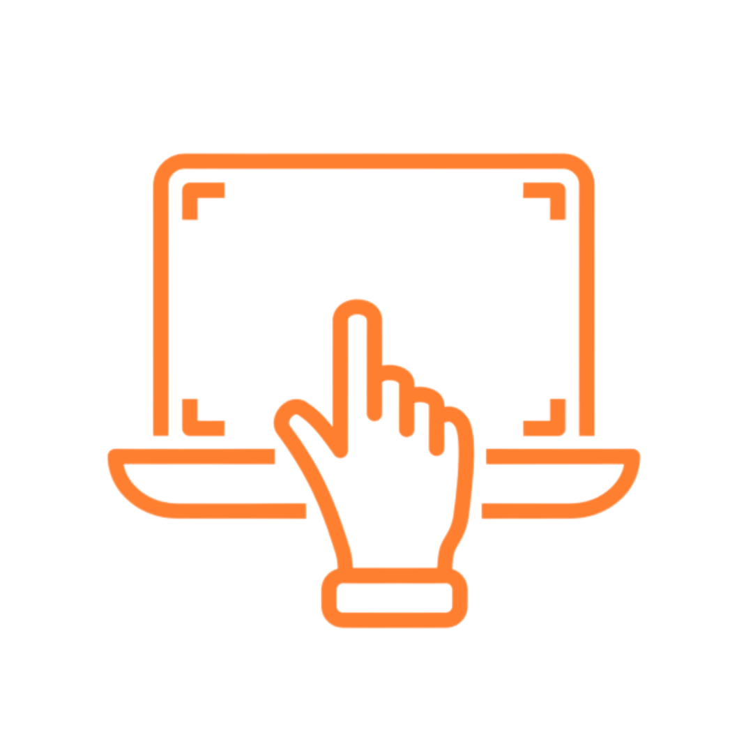 Icon of finger touching laptop screen to illustrate drag and drop capabilities.