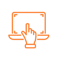 Icon of finger touching laptop screen to illustrate drag and drop capabilities.